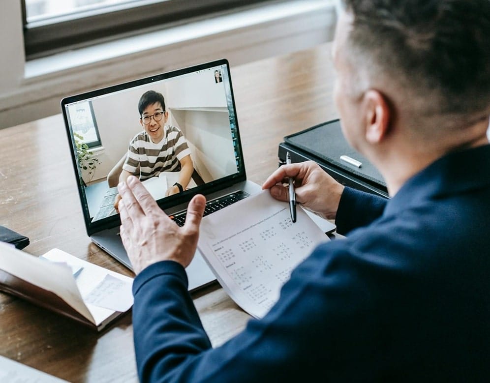 Co-design man on virtual meeting